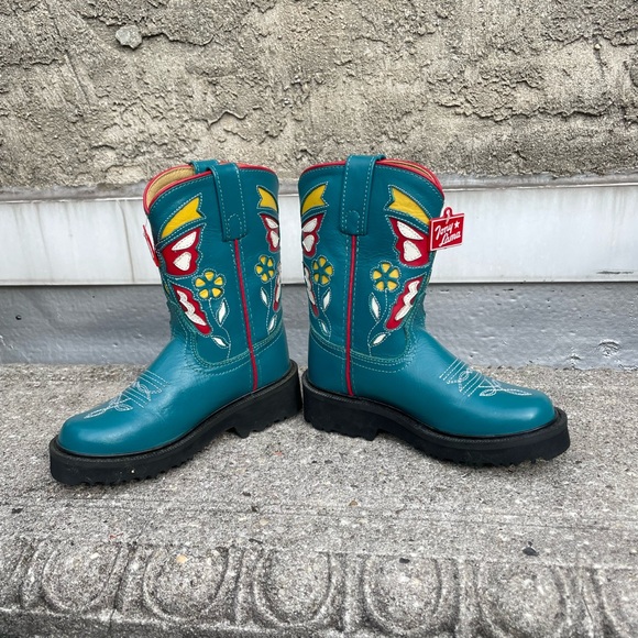 Tony Lama NWT Turquoise Blue Girls Boots with Butterfly Inlay Sz 11.5 - Picture 2 of 5